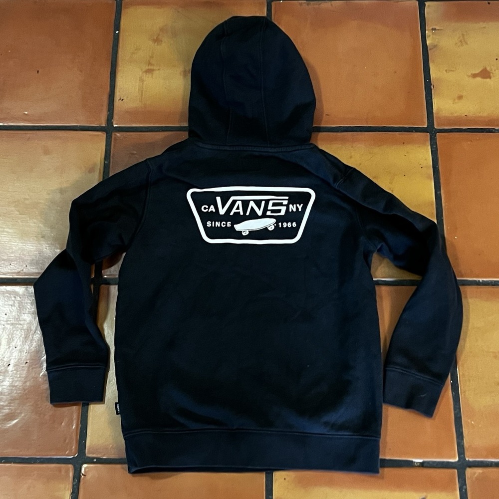 Vans Mens M Classic Fit Hoodie Black Full Patch Graphic Pullover Skateboarding